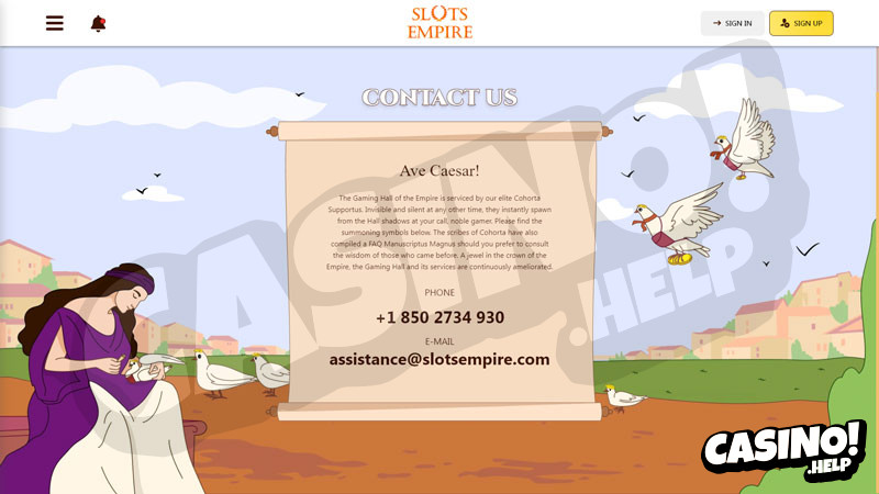 slots-empire support screenshot