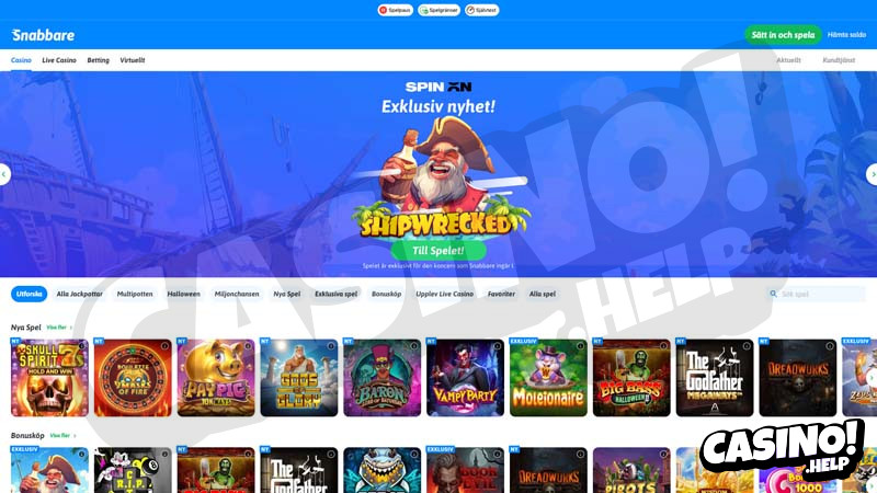 snabbare-casino lobby screenshot