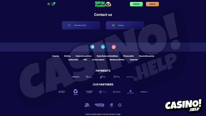 spin-panda support screenshot