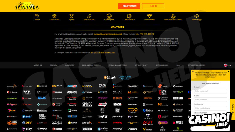 spinamba support screenshot