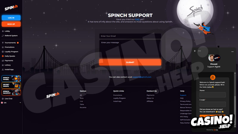 spinch support screenshot