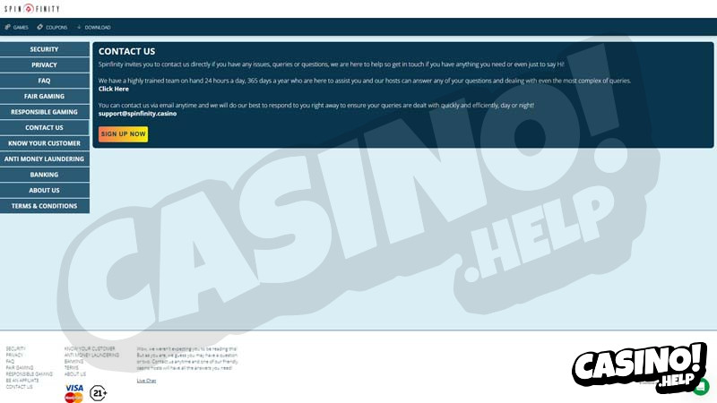 spinfinity support screenshot