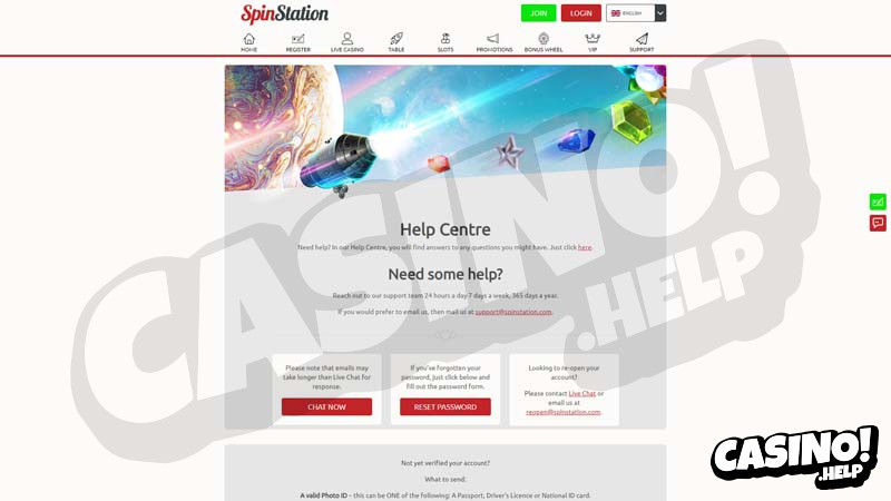 spinstation-x-casino support screenshot