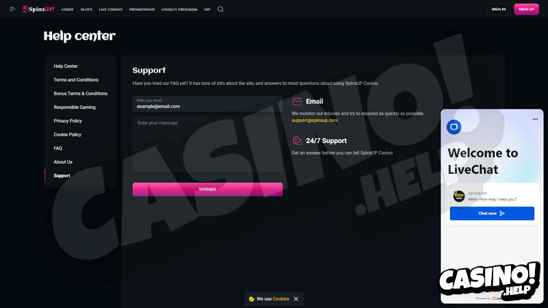 spinsup support screenshot
