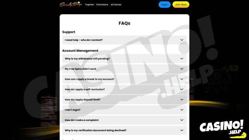 swag-bingo-casino support screenshot