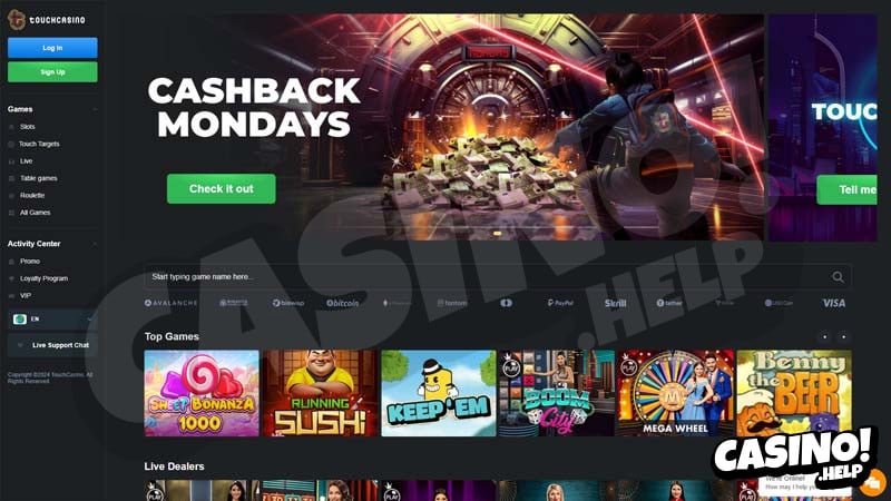 touchcasino lobby screenshot