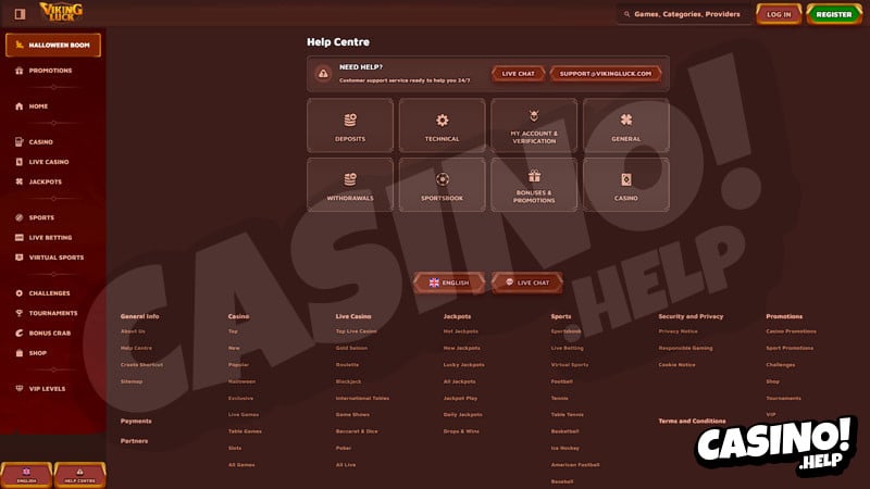 vikingluck support screenshot