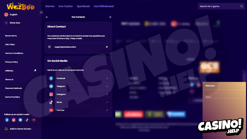 wazbee support screenshot