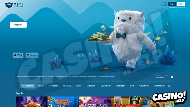 yeti-casino lobby screenshot