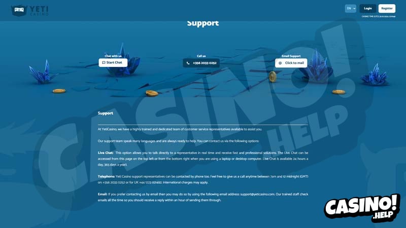 yeti-casino support screenshot