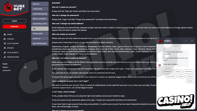 yugibet support screenshot