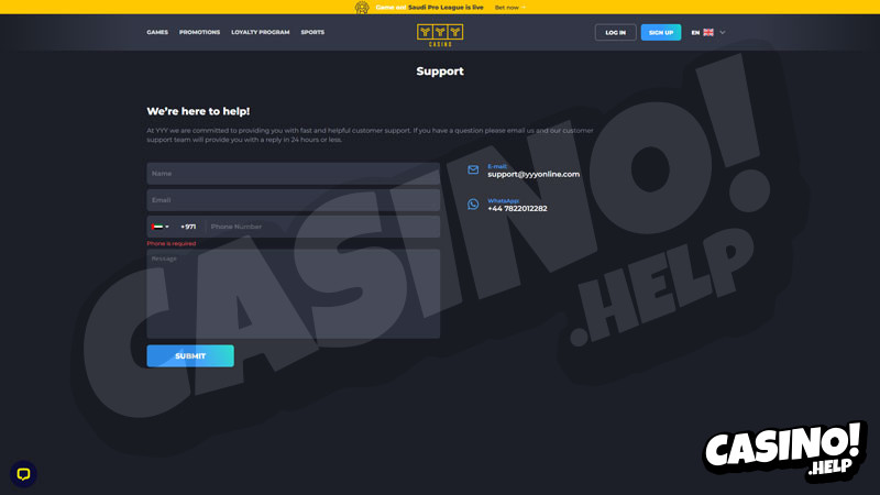 yyy-casino support screenshot