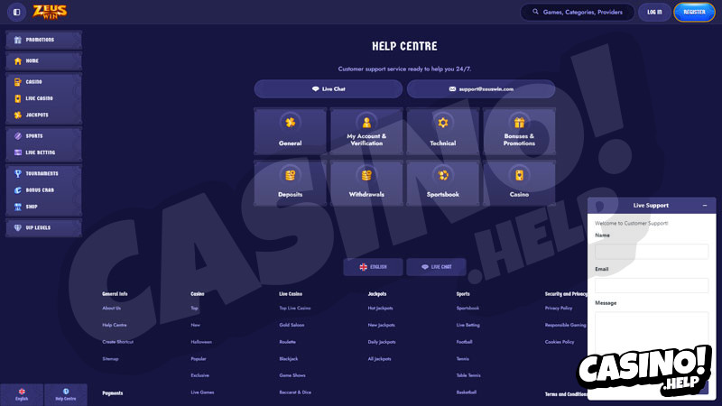 zeuswin support screenshot